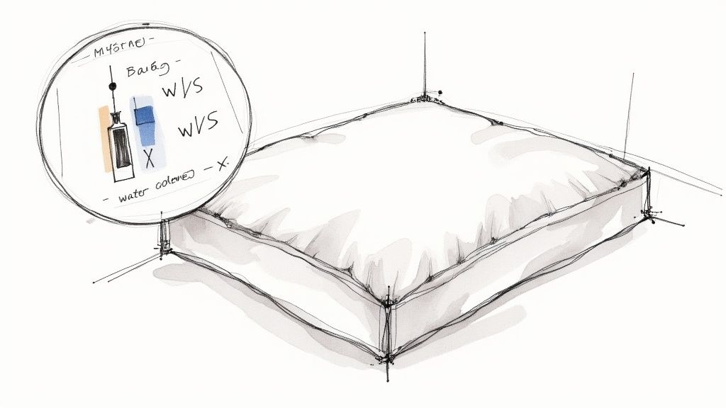 Detailed sketch of a cushioned object with design notes, color swatches, and magnified details.