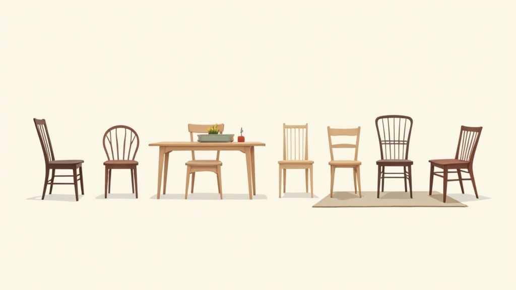 Amish-made dining chairs with a classic design around a solid wood table.