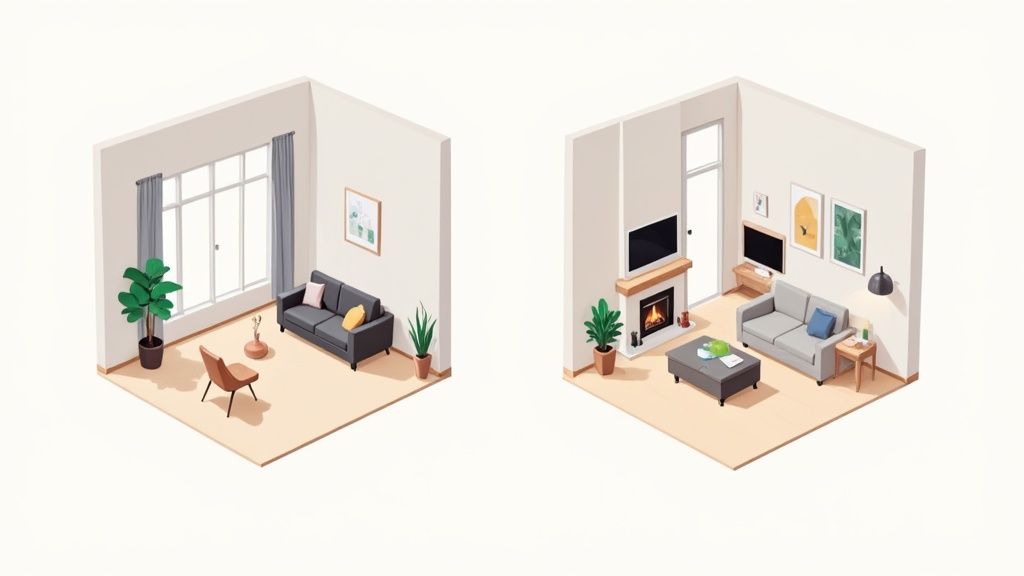 A cozy living room with a strategically placed sofa and sectional, creating an inviting conversation area.