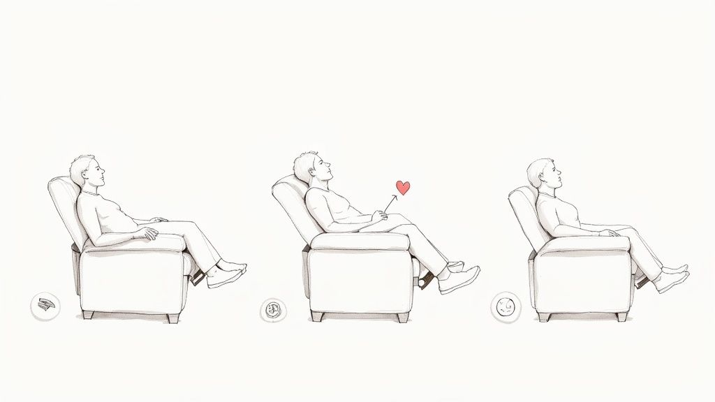 A person comfortably relaxing in a modern power recliner, highlighting the ease of use.