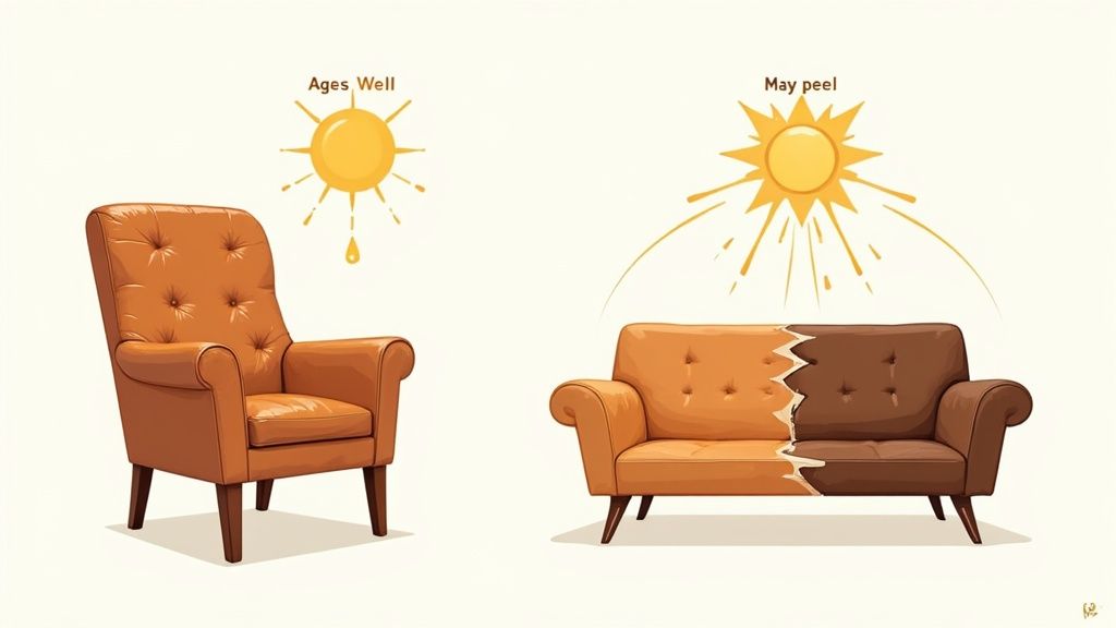 Leather sofa in a bright, sunlit room, suggesting a Florida home environment.