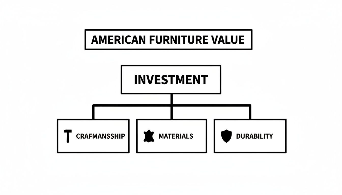 Diagram illustrating American furniture value as an investment based on craftsmanship, materials, and durability.