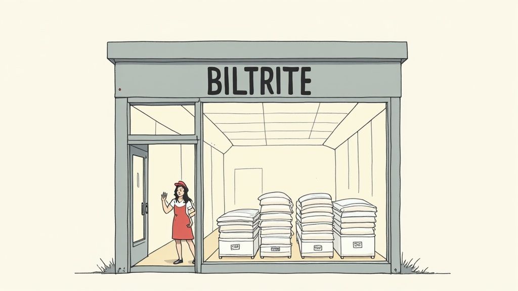 A woman happily testing a mattress in a showroom.