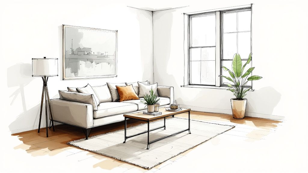 A beautifully staged living room with a neutral sofa, stylish chairs, and a coffee table, designed to appeal to potential homebuyers.