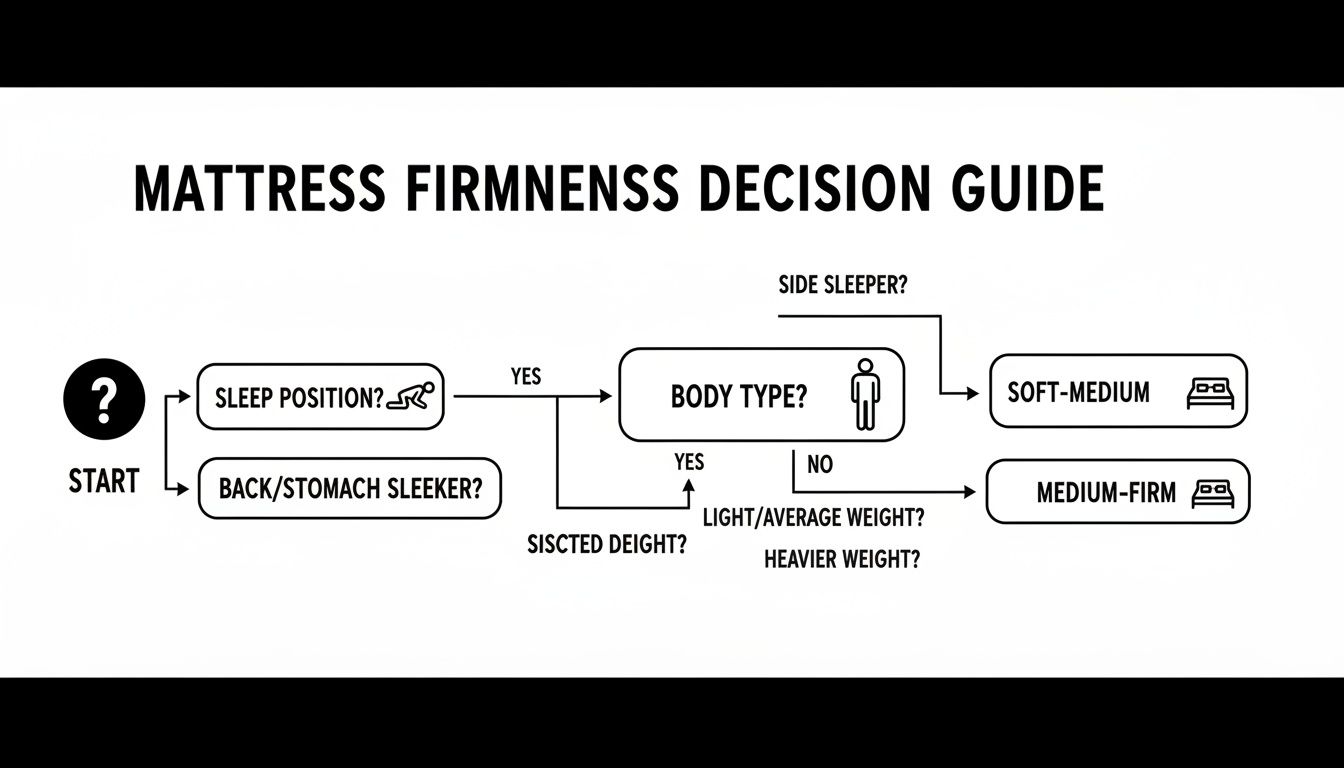 Flowchart guide for mattress firmness selection based on sleep position and body type.