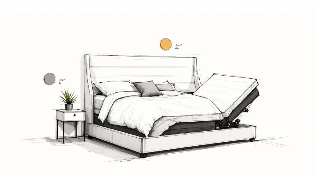 A stylish adjustable base integrated into a modern bedroom with a headboard