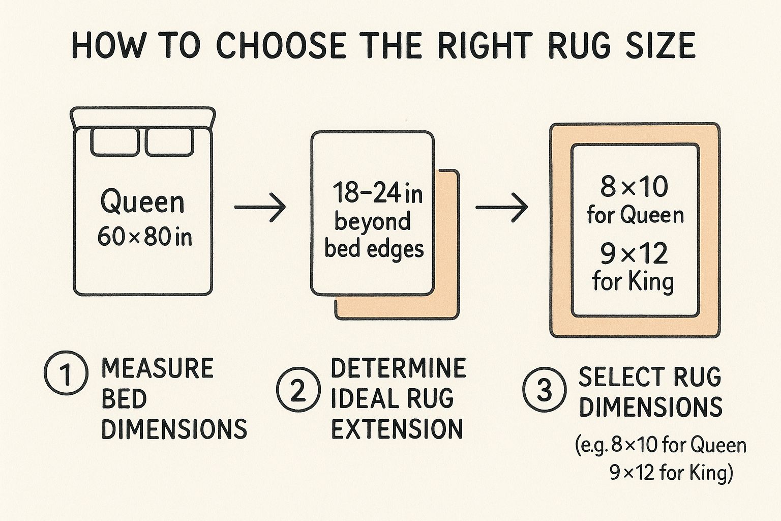 Infographic about area rug placement in bedroom