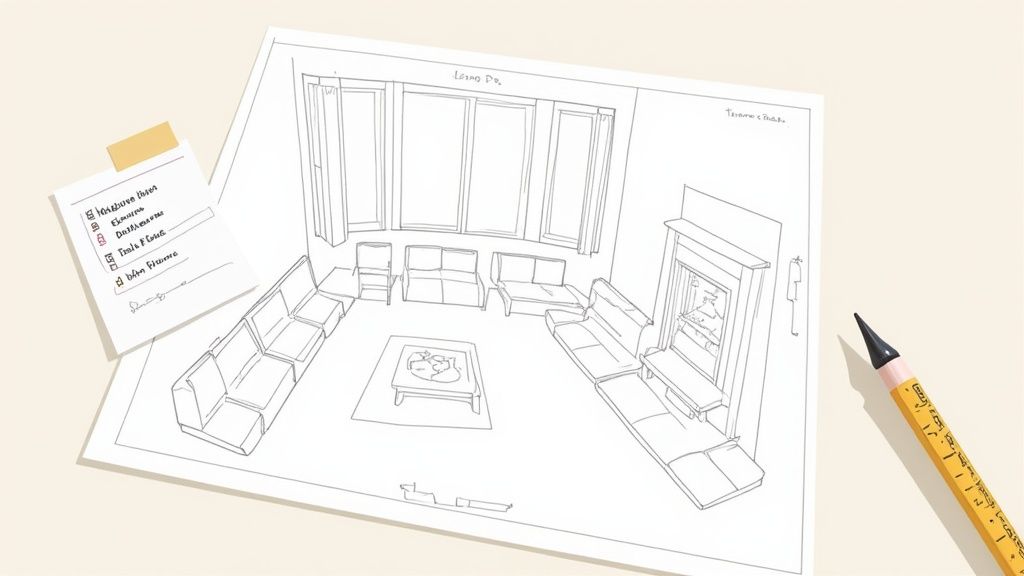 A well-arranged living room featuring a comfortable sofa and accent chairs.