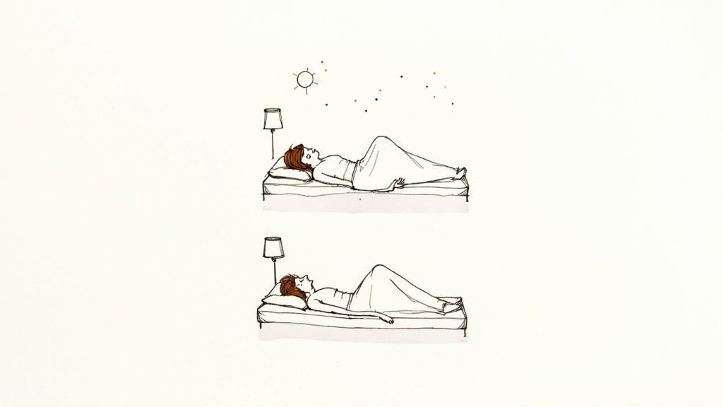 A person sleeping peacefully in a comfortable bed, symbolizing a good night's rest.