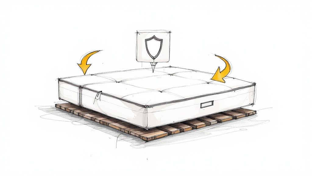 A thoughtful person sitting on the edge of a bed, considering their mattress.
