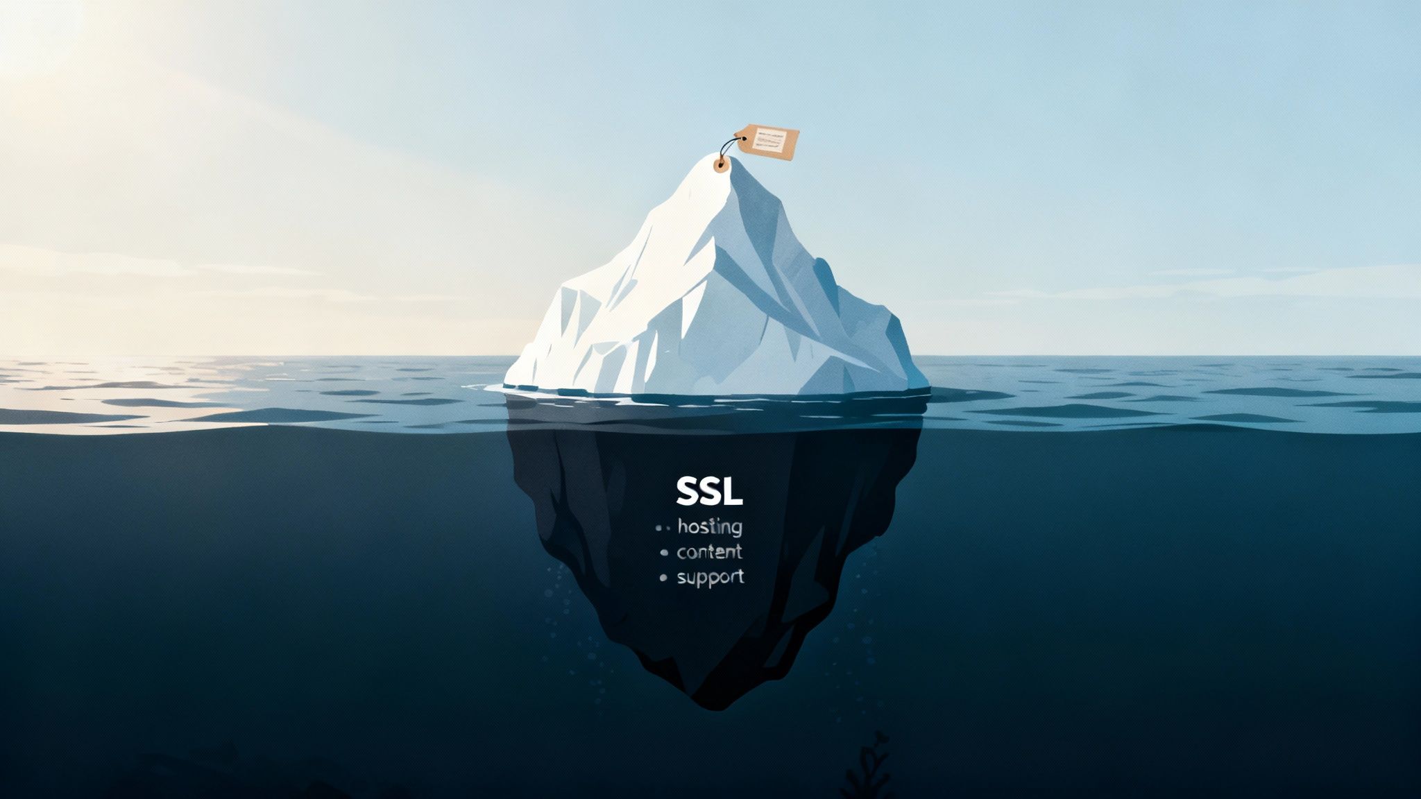 Айсберг, що символізує приховані витрати при розробці інтернет-магазину