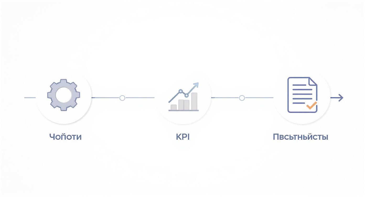 Схема процесу оптимізації: налаштування, аналіз KPI та підготовка звітності для просування сайту