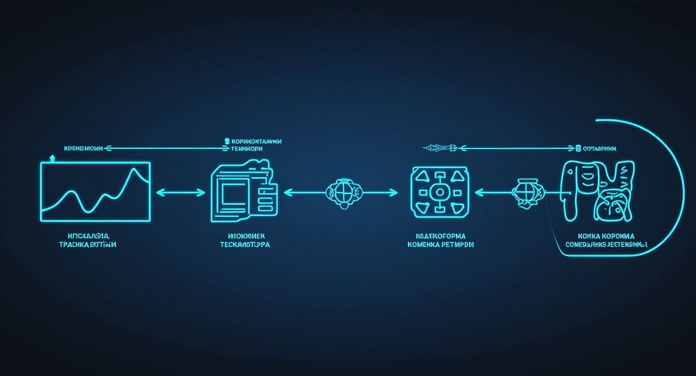 Діаграма технічної архітектури веб-сайту з елементами інфраструктури, текстури, платформи та користувацького інтерфейсу