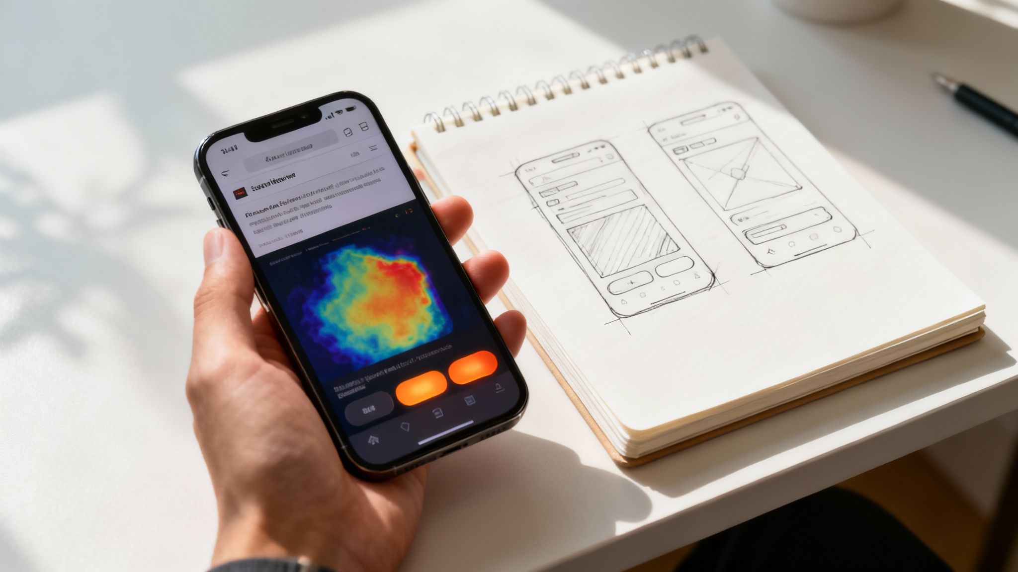 Користувач взаємодіє з інтерфейсом на планшеті, ілюструючи UI/UX дизайн