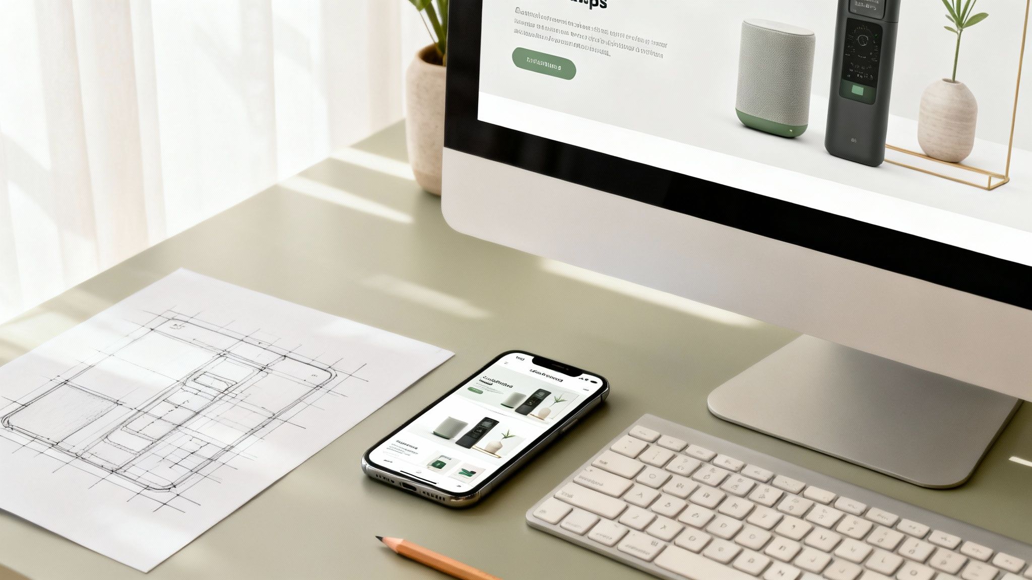 Сучасний дизайн інтернет-магазину на ноутбуці та мобільному телефоні