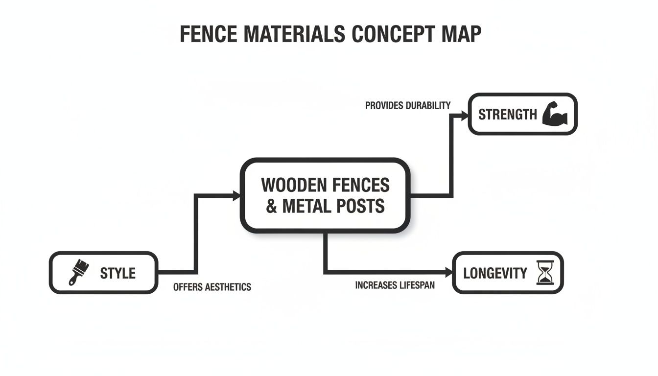 Infographic about wooden fences with metal posts