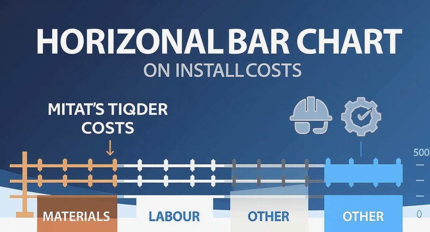 Horizontal bar chart comparing installation costs breakdown for materials, labor, and other expenses with icons