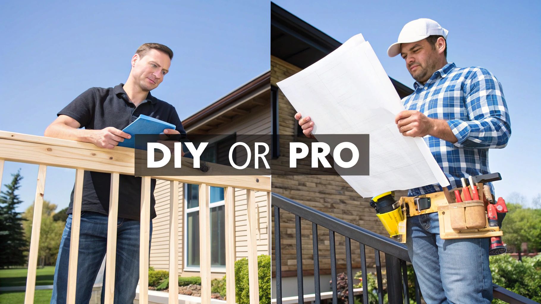 A team of professionals installing a wooden deck.