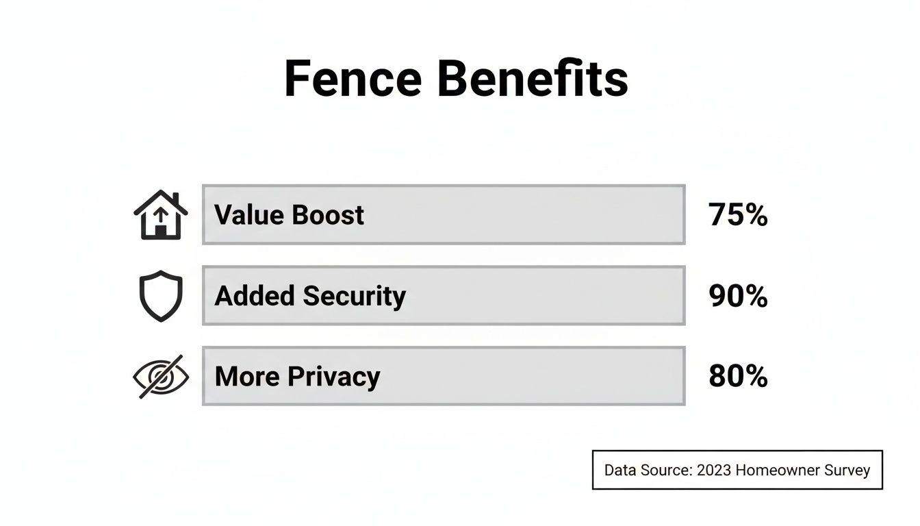 A chart showing homeowner survey results for fence benefits: security, privacy, and home value.