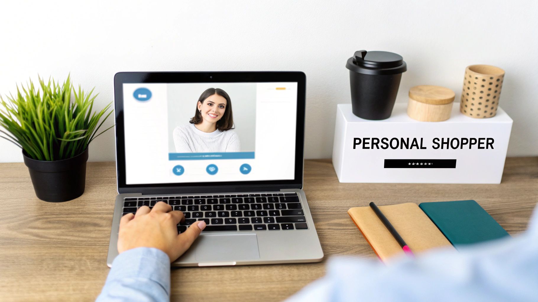 A person interacting with a shopping bot on their smartphone in a retail setting