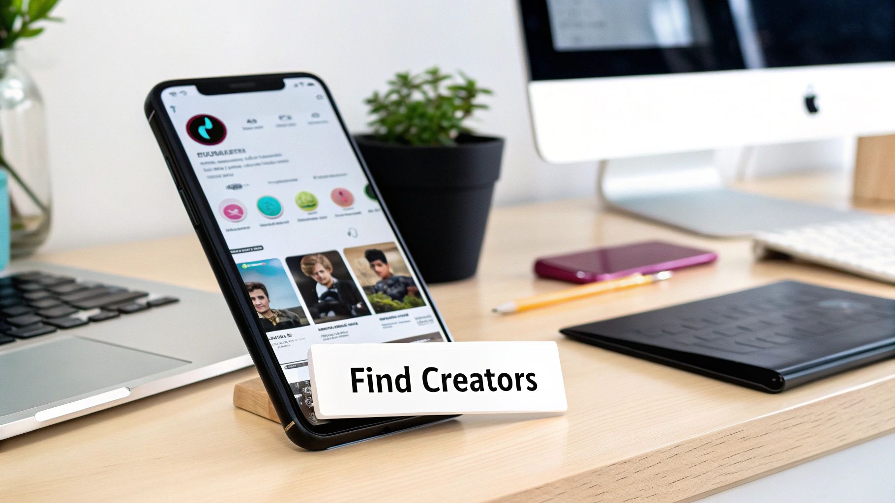 A group of diverse content creators collaborating and filming with smartphones