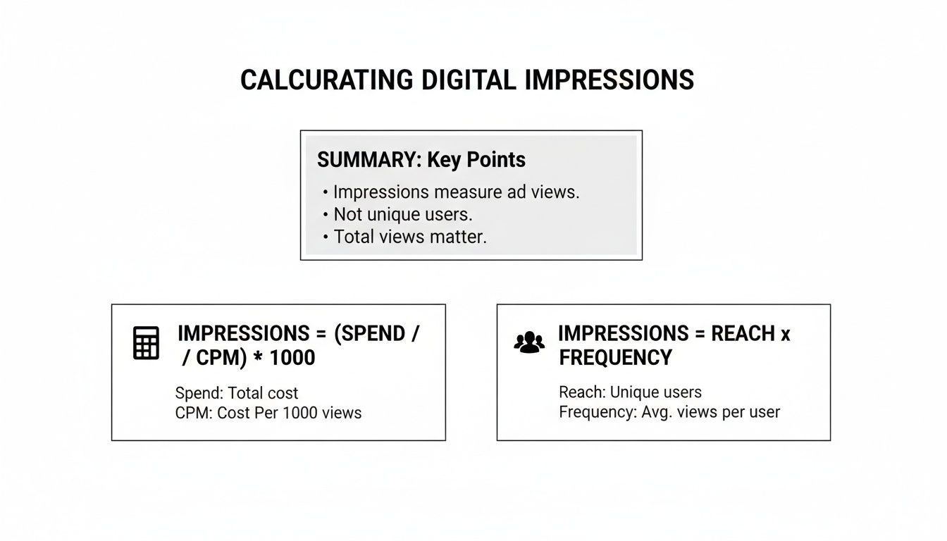 Diagram illustrating two methods for calculating digital impressions, including key definitions and formulas.