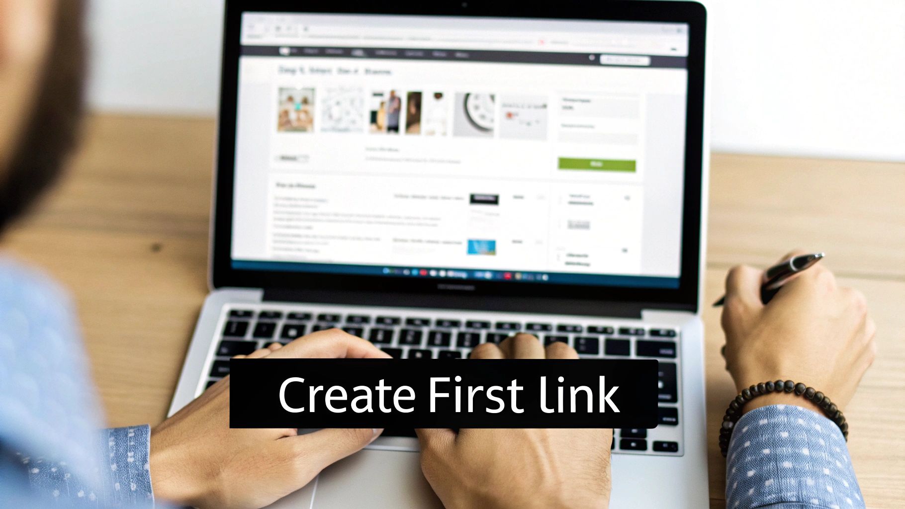 Laptop screen showing a blog post with strategically placed affiliate links and call-to-action buttons.