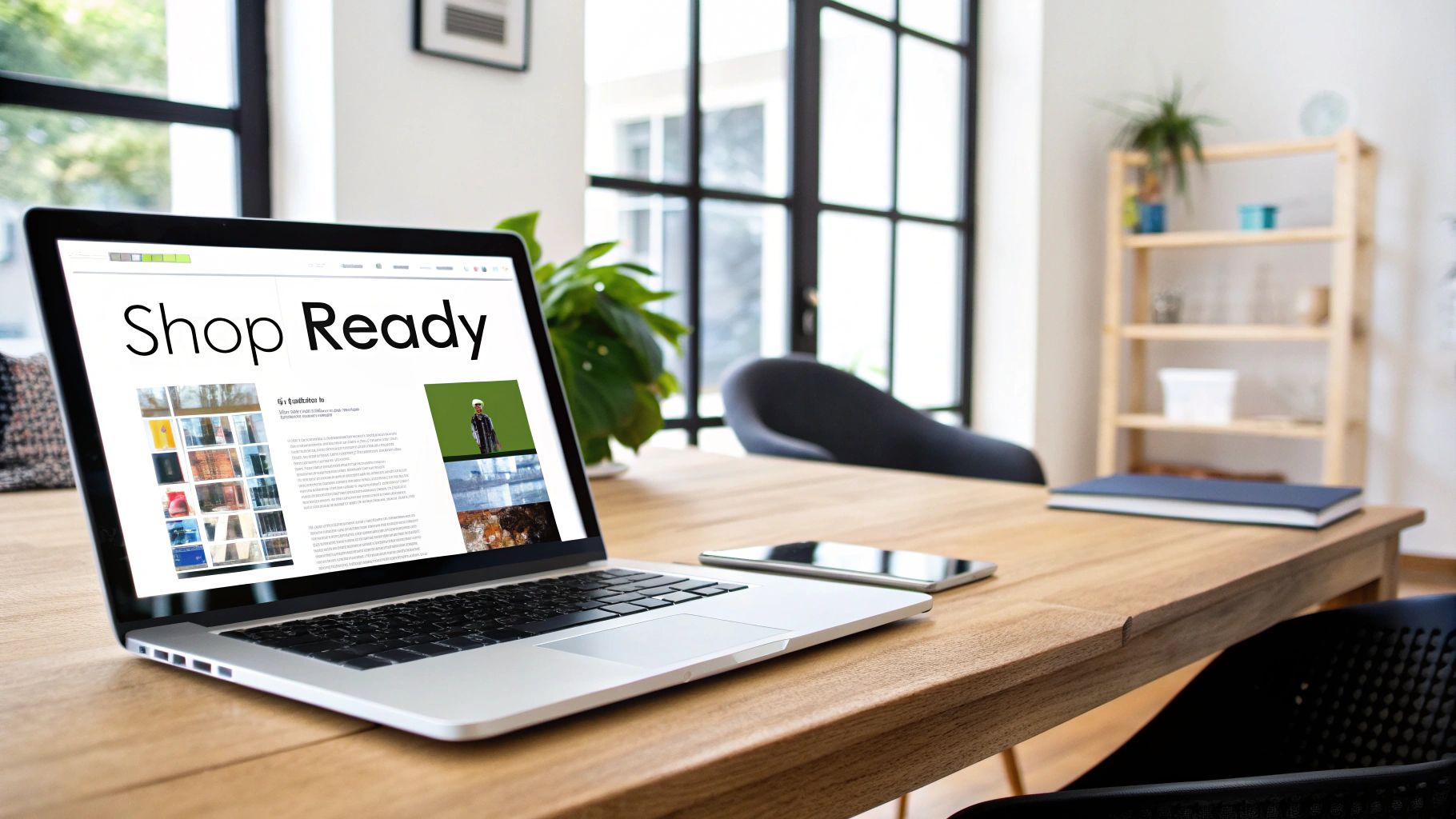 A person working on a laptop with a TikTok Shop interface visible, surrounded by products.