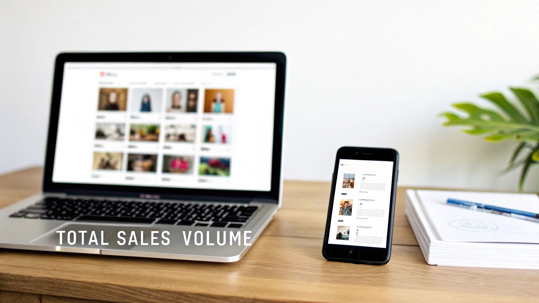 A calculator and a shopping cart symbolizing the calculation of gross merchandise value