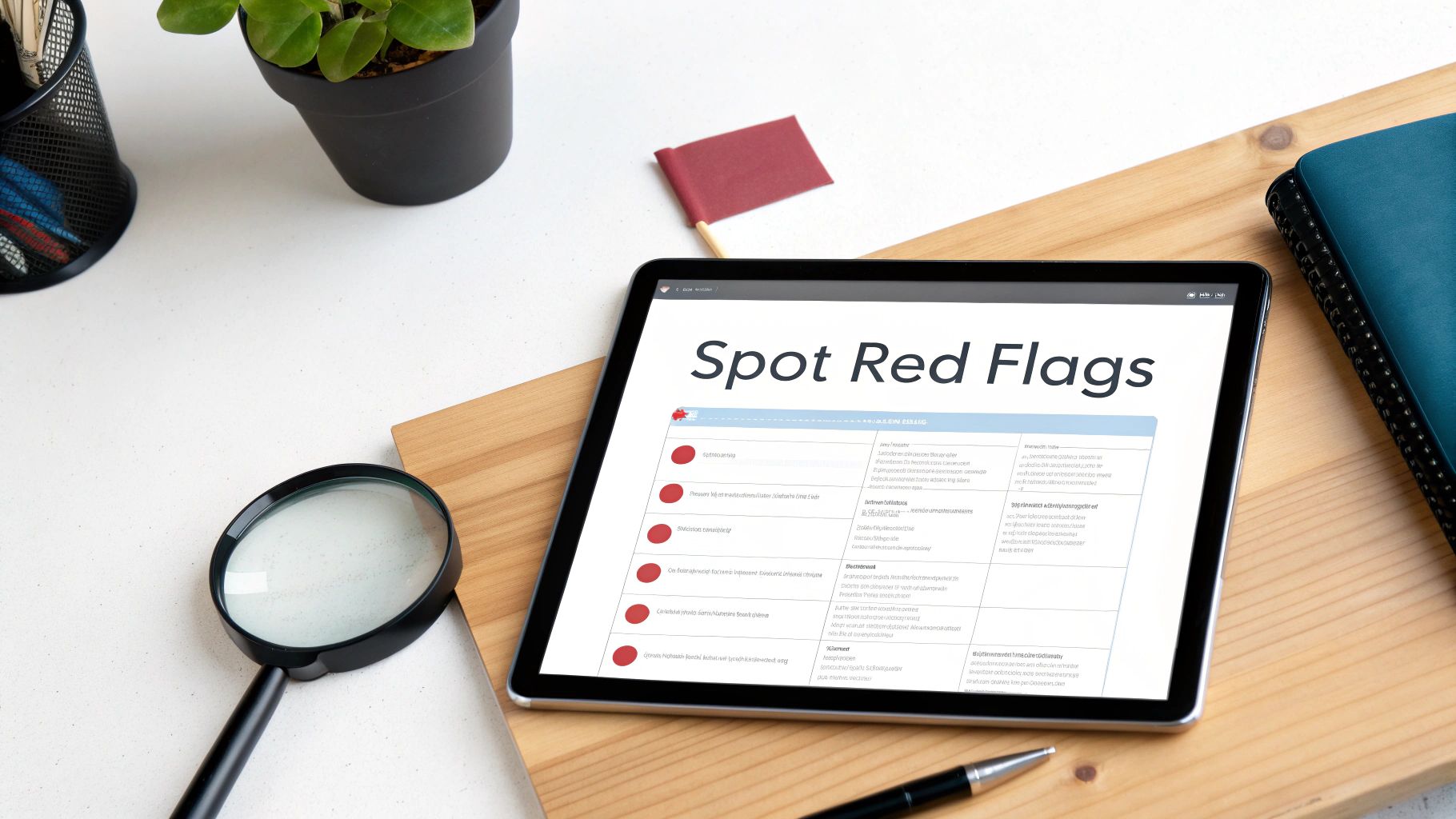 An image of a magnifying glass hovering over a social media profile on a phone, symbolizing the process of vetting an influencer.