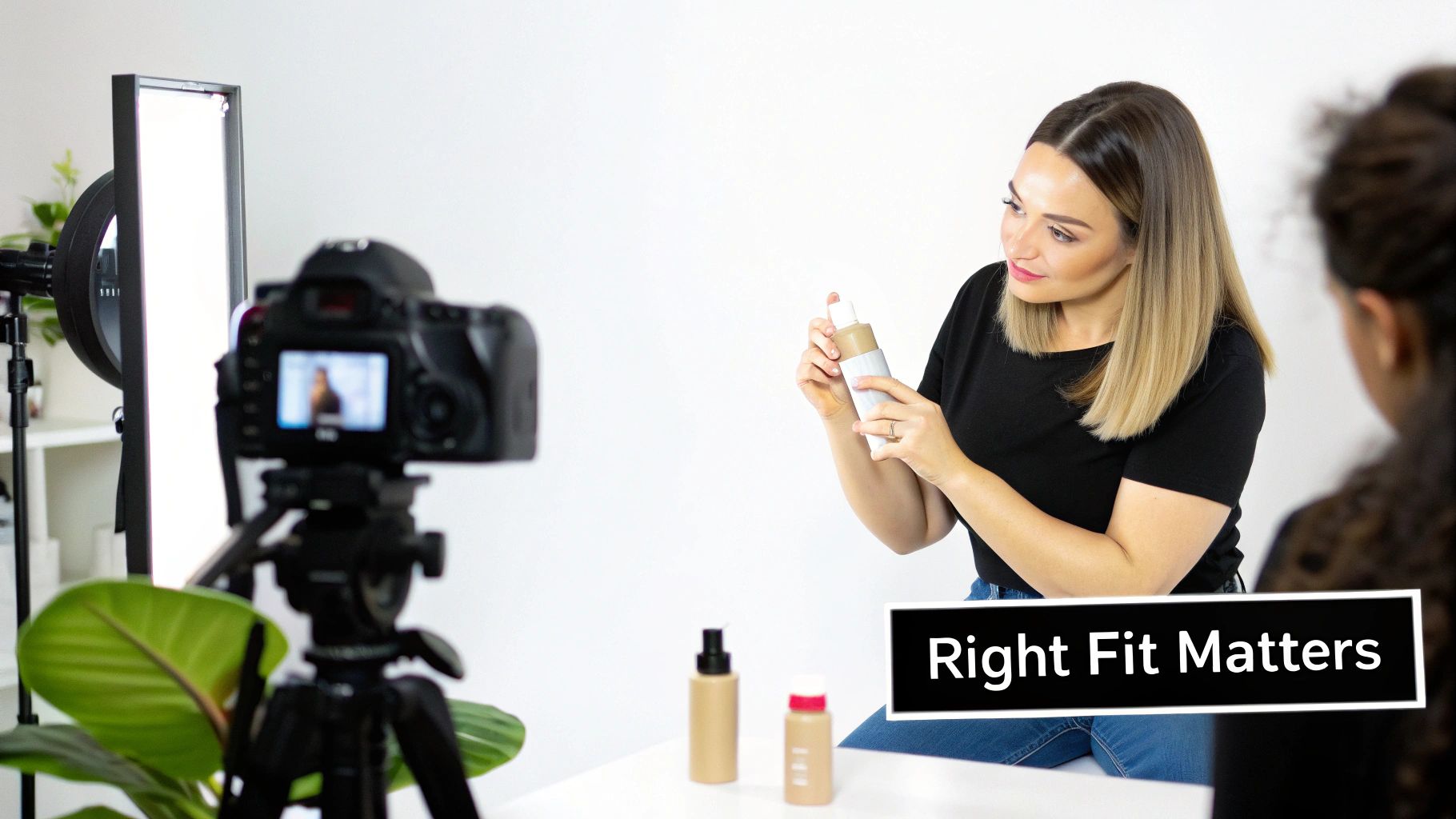 A group of diverse influencers collaborating on content in a bright, modern studio.