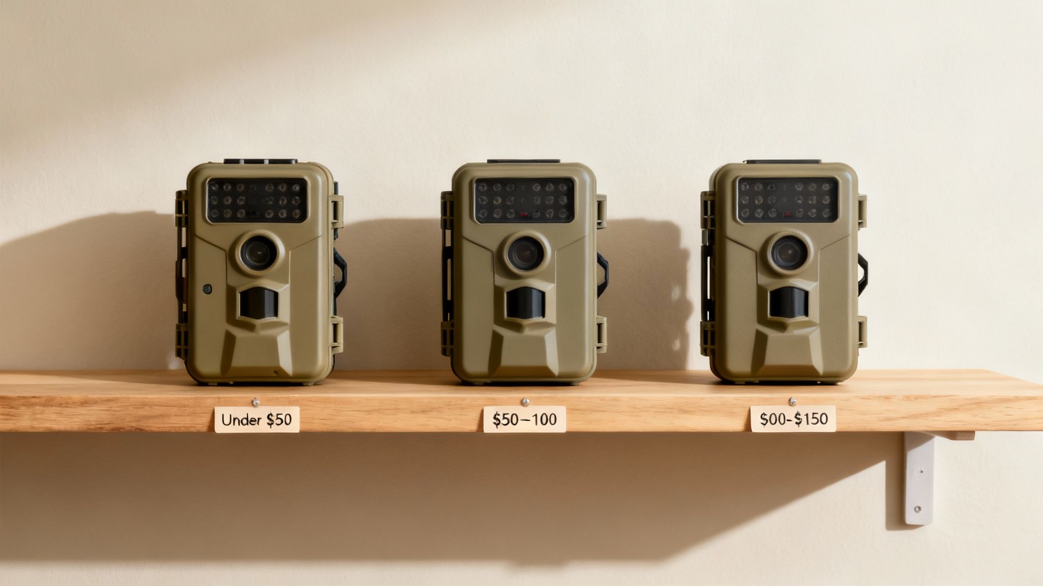 Trail camera on a tree at dusk