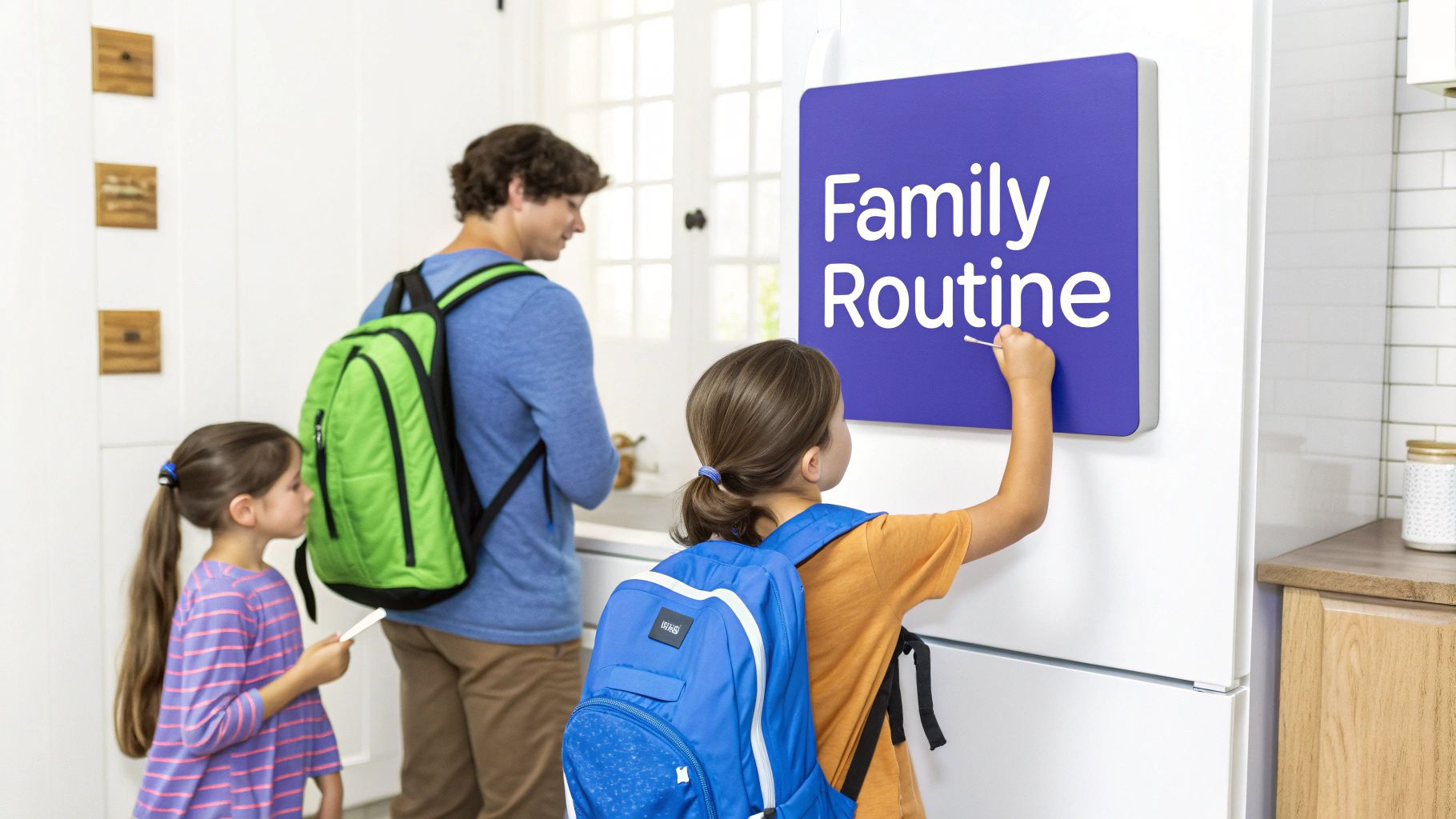 Busy morning family working together