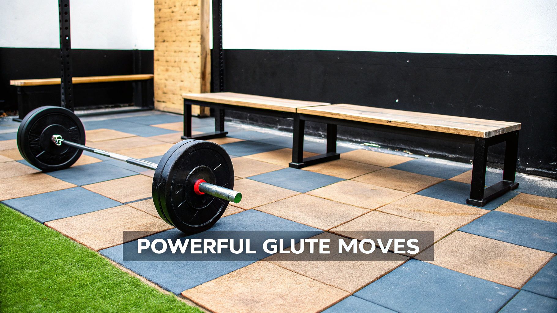 A woman with an athletic build performing a barbell squat in a well-lit gym.