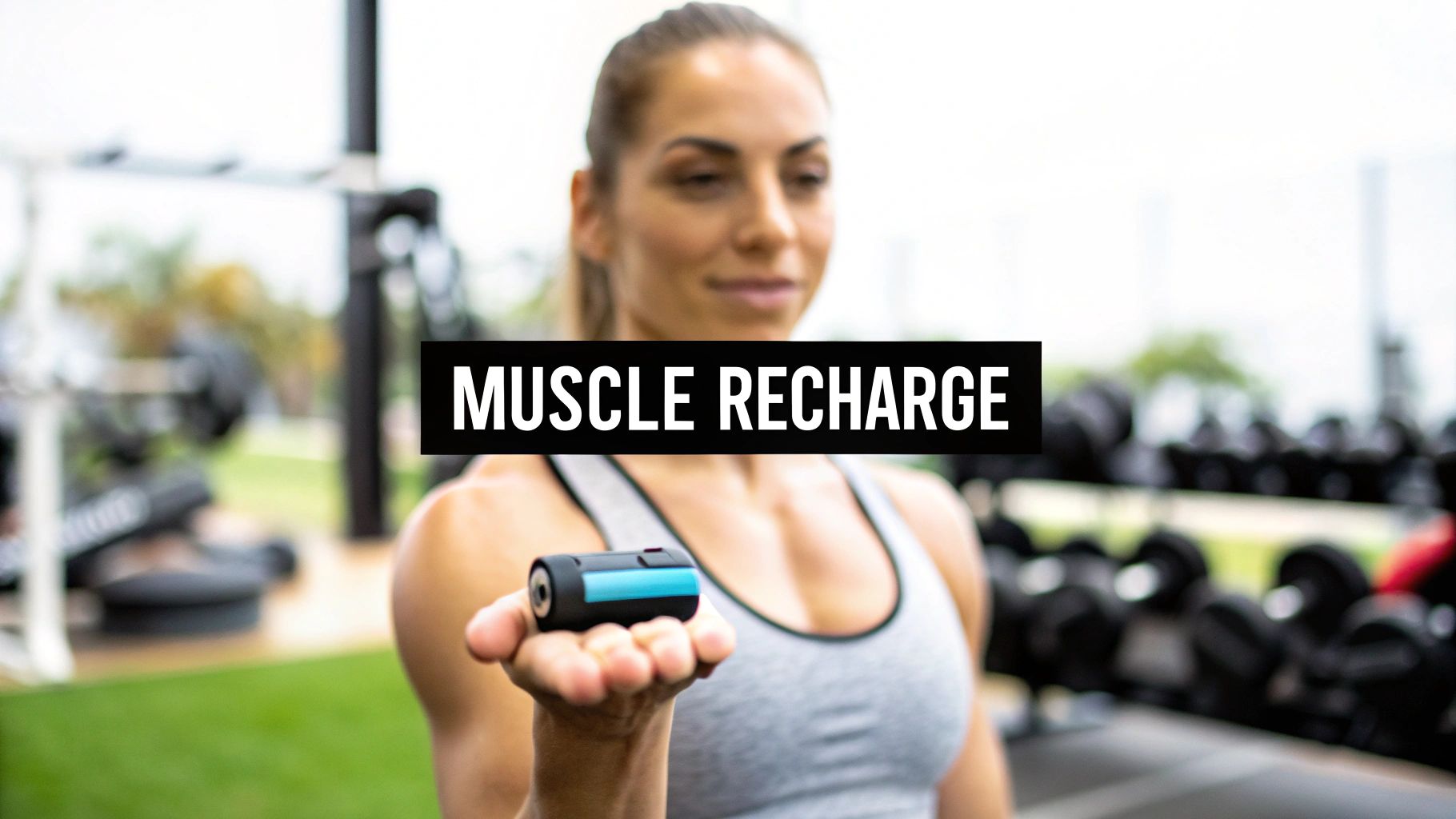 A woman with curly hair looking strong and focused while working out.