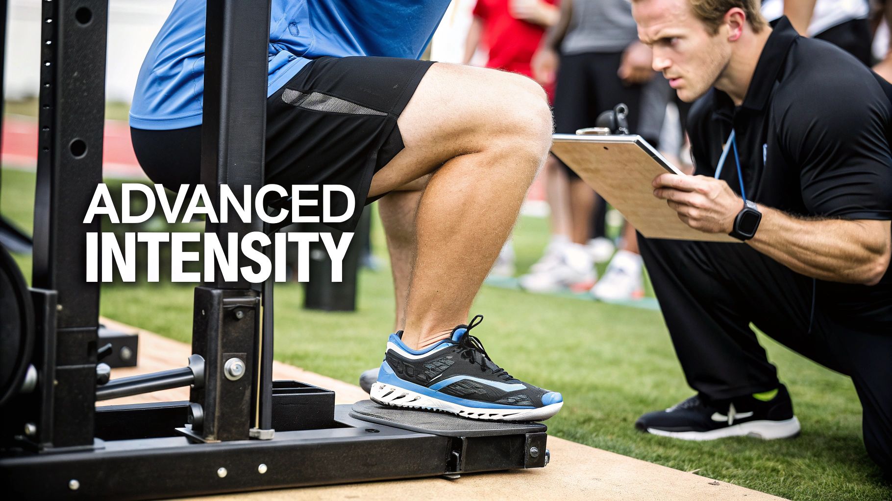 A woman performing a leg press in a gym, showing the intensity required for advanced bodybuilding leg workouts.