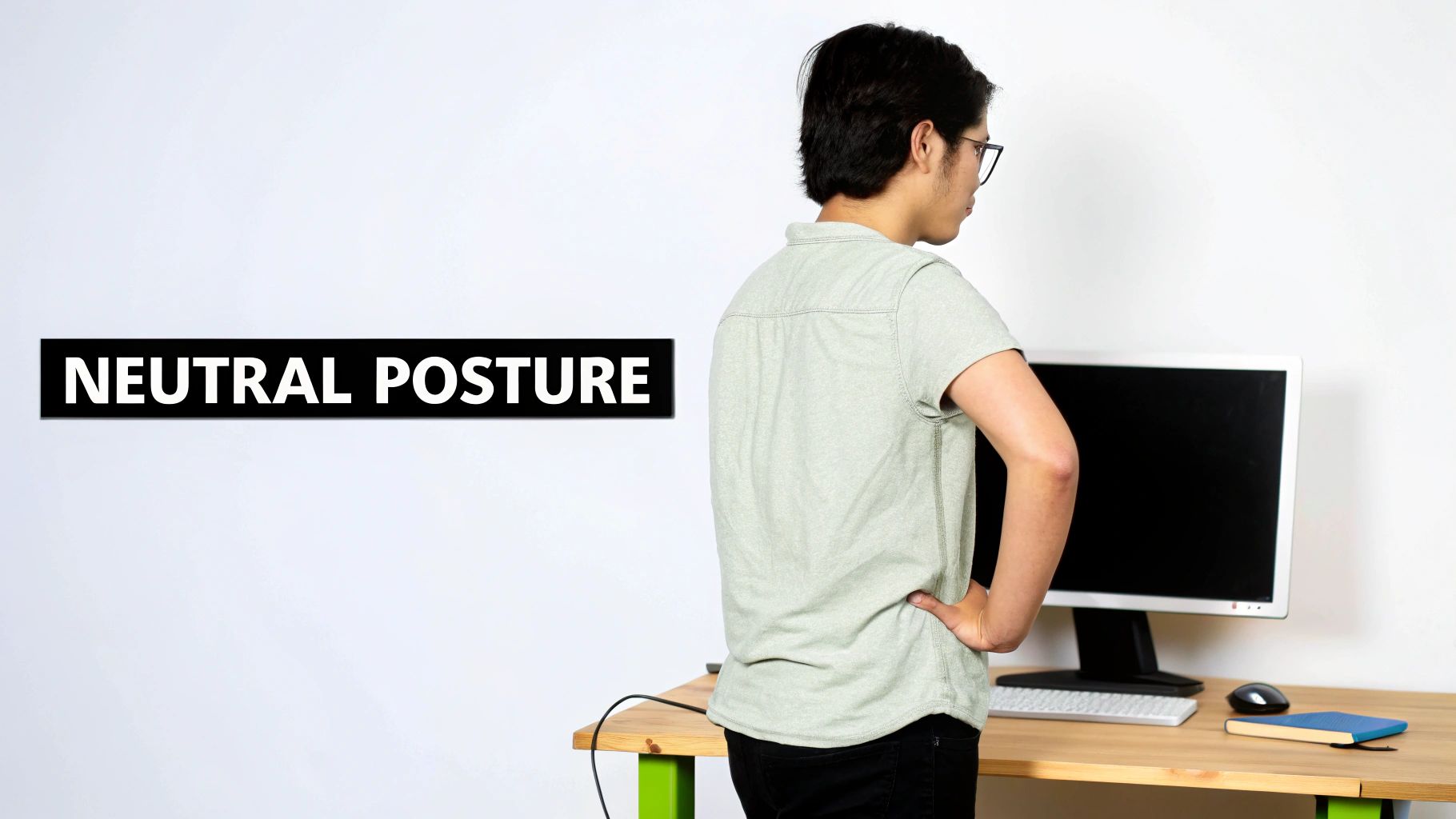 A physical therapist assisting a patient with posture correction in a clinical setting.