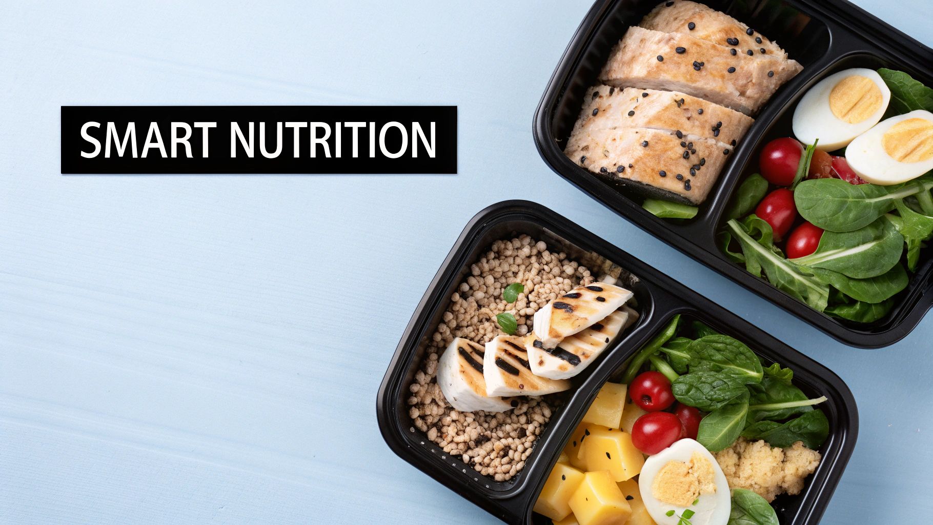 A vibrant and healthy meal with lean protein, complex carbs, and colorful vegetables, arranged on a kitchen counter.