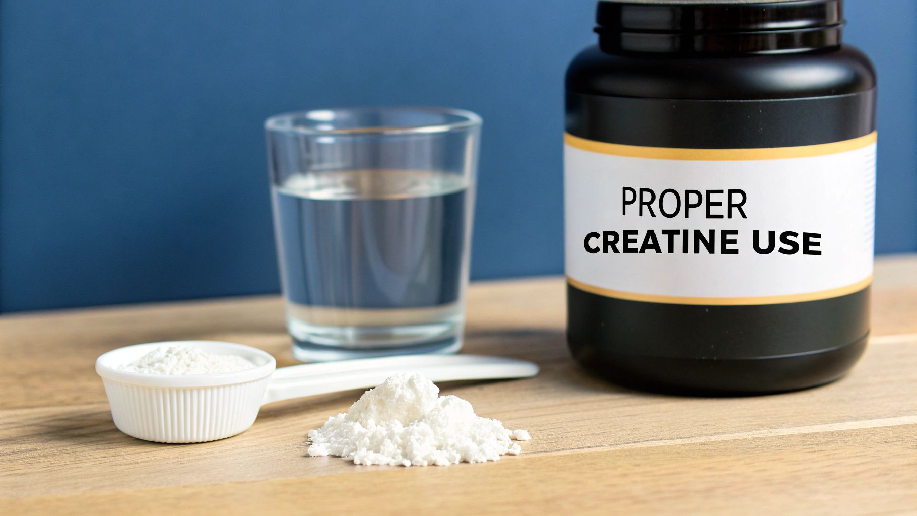 Woman scooping creatine powder into a shaker bottle.