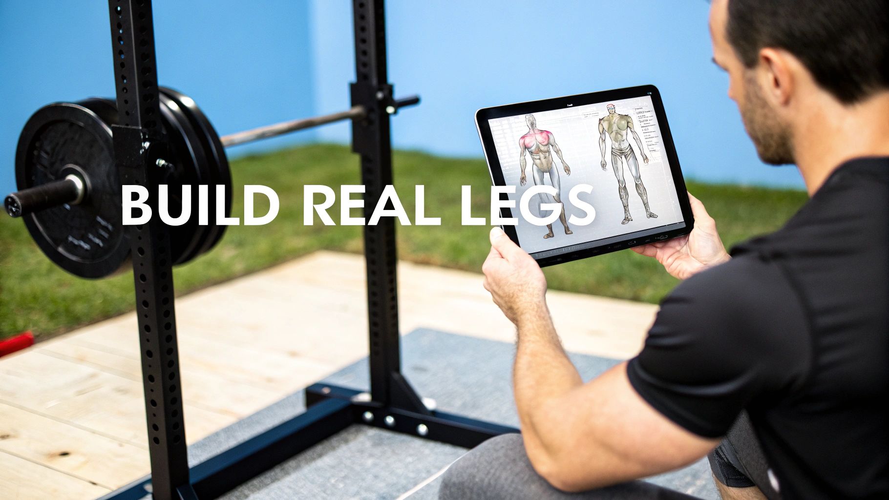 A woman with a muscular physique doing squats with a barbell in a gym, highlighting the intensity of bodybuilding leg workouts.