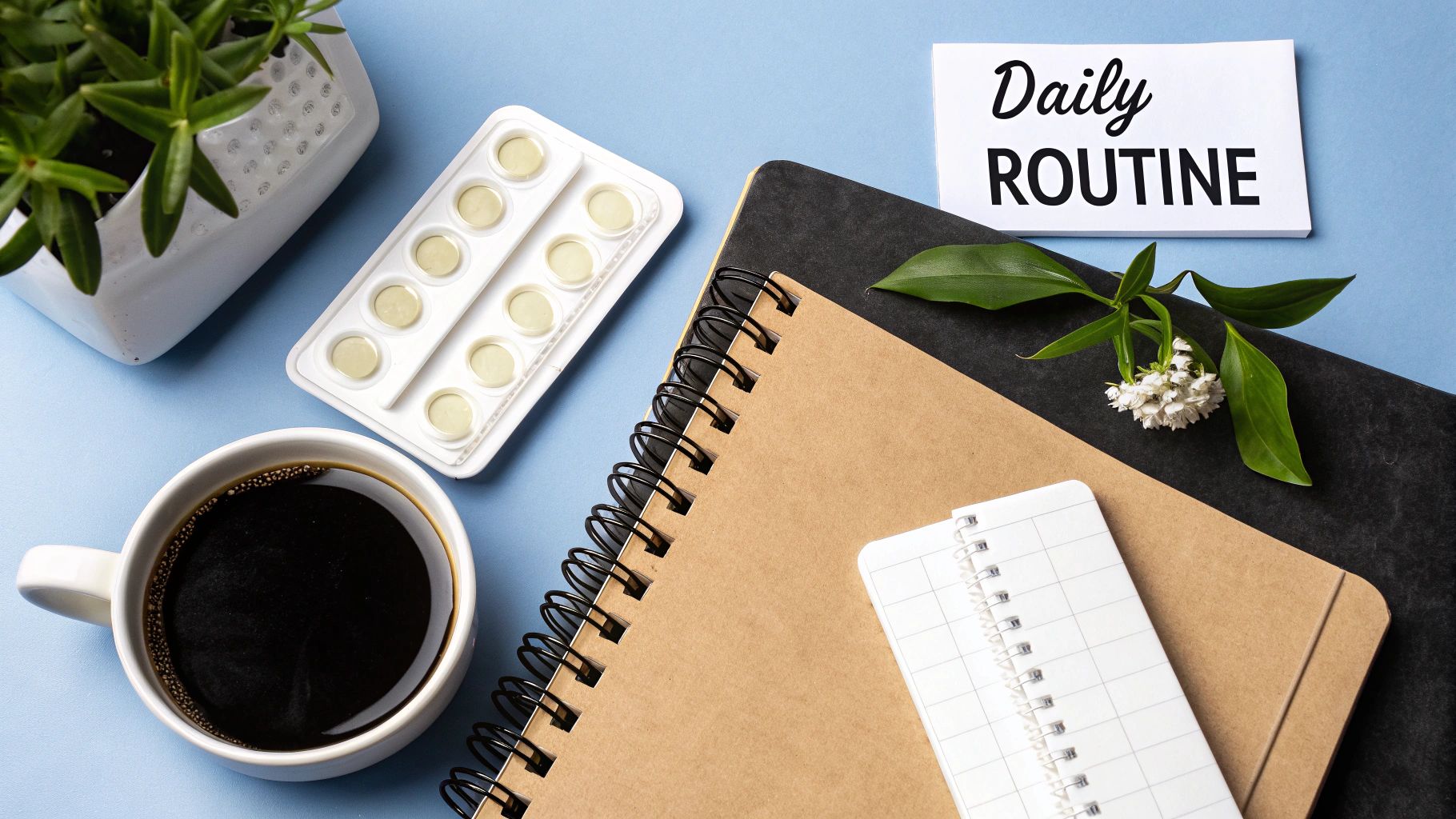 Woman organizing her daily postpartum supplements in the morning