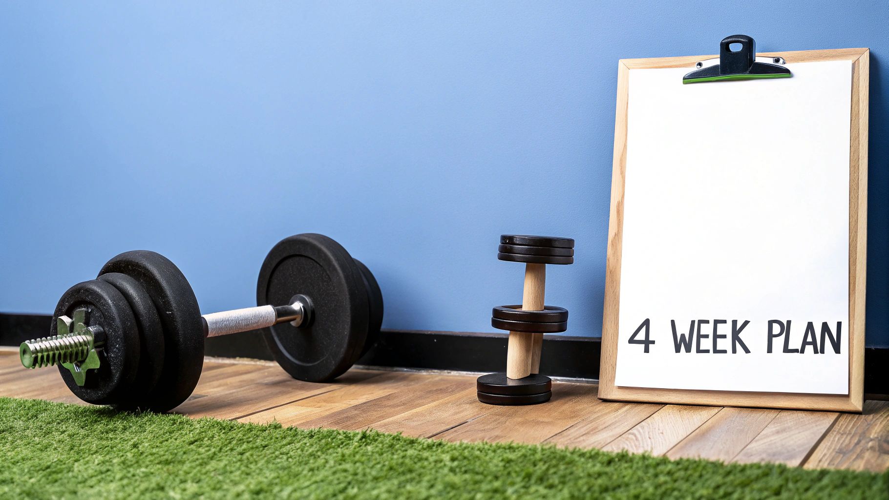 A woman performing a weighted glute bridge exercise in a gym setting, demonstrating a key movement in the booty building workout plan.