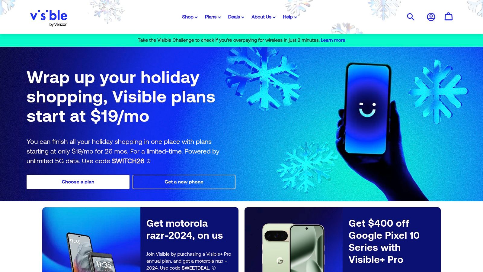 Visible phone promotion showing device and plan features