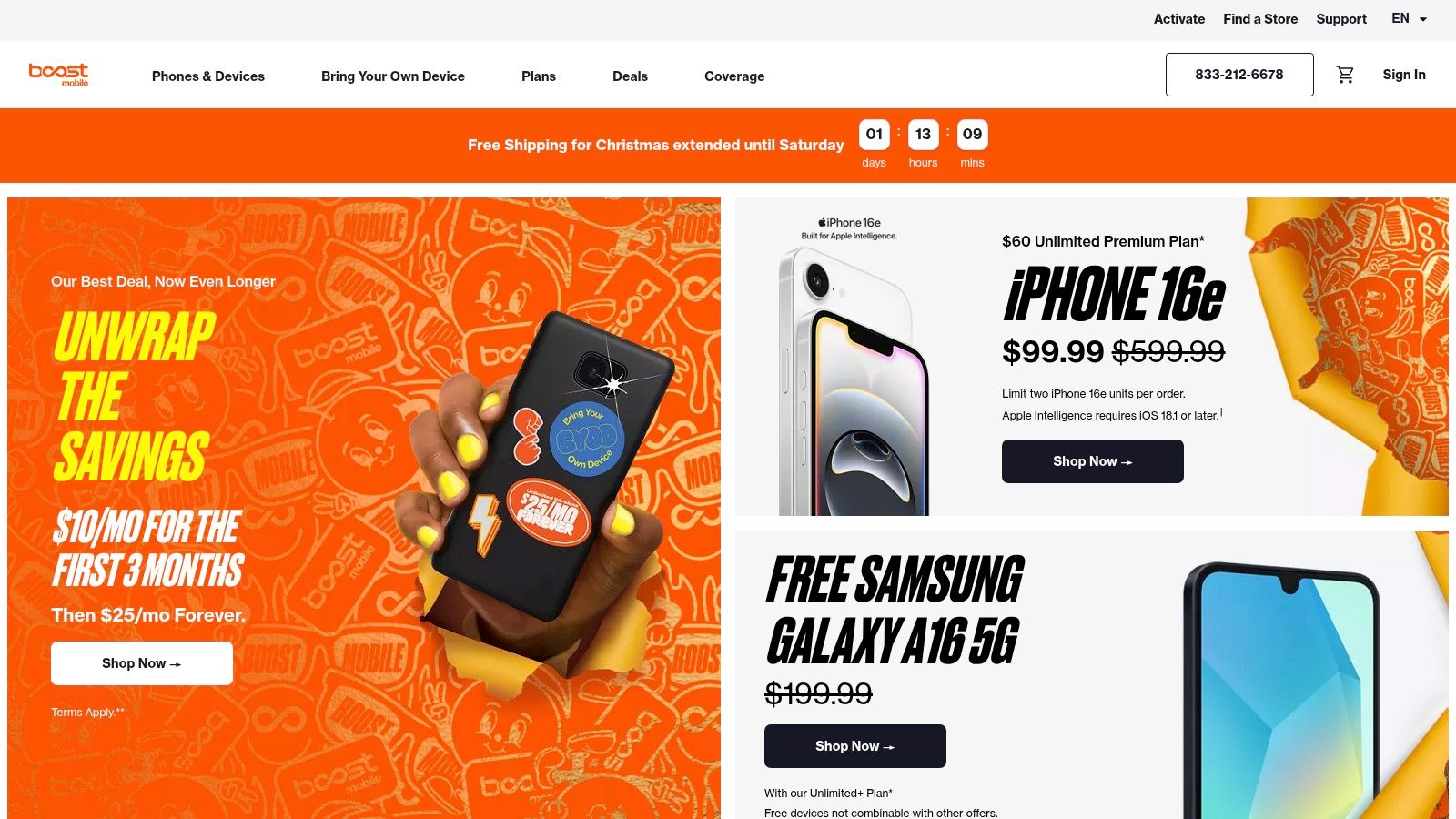 Boost Mobile phone deals showing device promotions