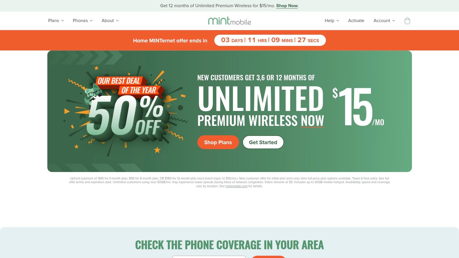 Mint Mobile wireless deal showing phone and plan features