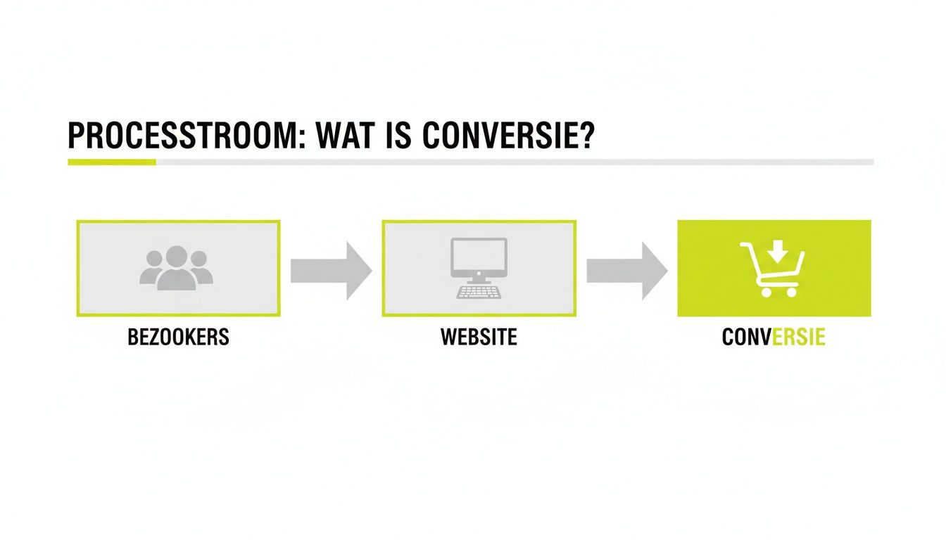 Processtroomdiagram van conversie: bezoekers leiden via de website tot een uiteindelijke conversie.