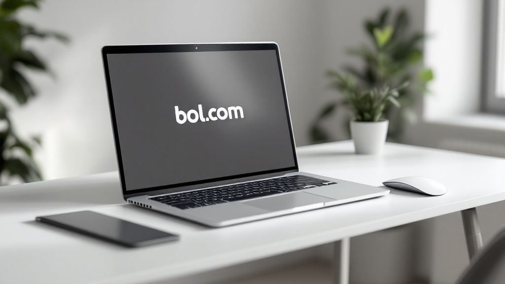 Een persoon analyseert advertentiestatistieken op een laptop