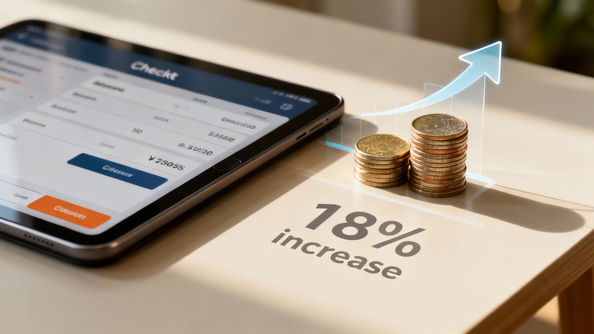 Een grafiek die opwaarts wijst, symboliseert de groei in conversie en omzet na een succesvol CRO-traject.