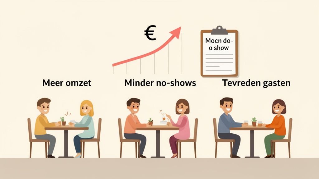 Illustratie van een reserveringssysteem dat leidt tot meer omzet, minder no-shows en tevreden gasten in een restaurant.