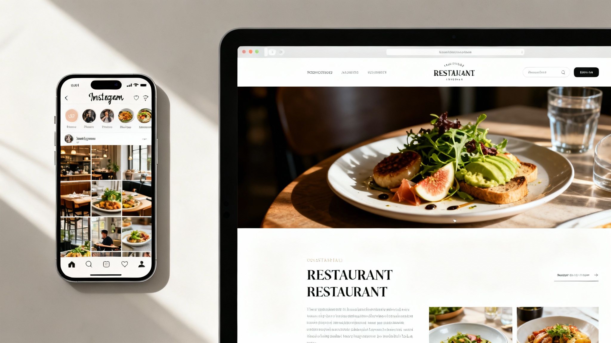 Een prachtig opgemaakt gerecht op een donkere tafel, klaar om gefotografeerd te worden voor een horeca website